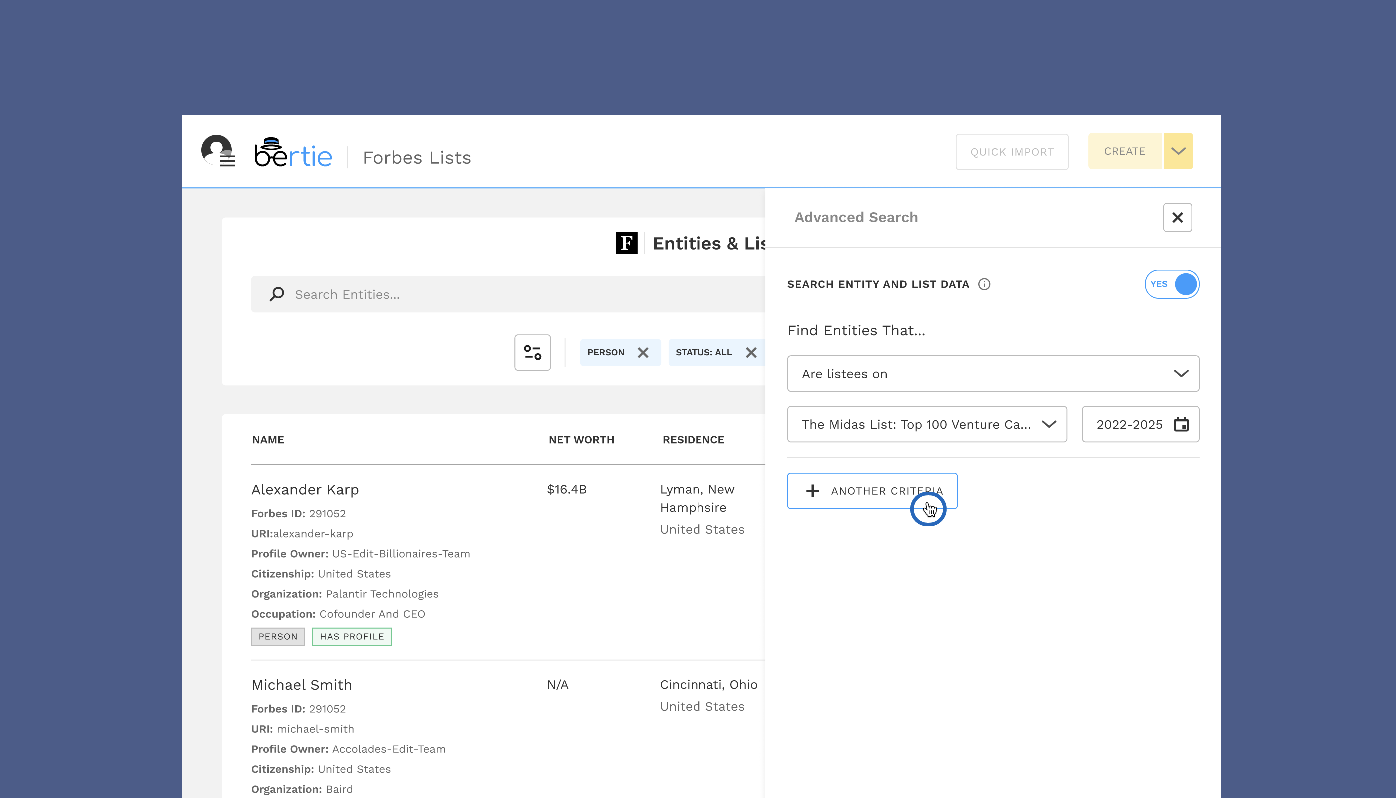 advanced search adding criteria
